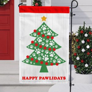DEAL! Happy Pawlidays Dog Paw Christmas Tree Garden Flag