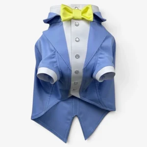 Light Blue Dog Tuxedo with Yellow Bow Tie